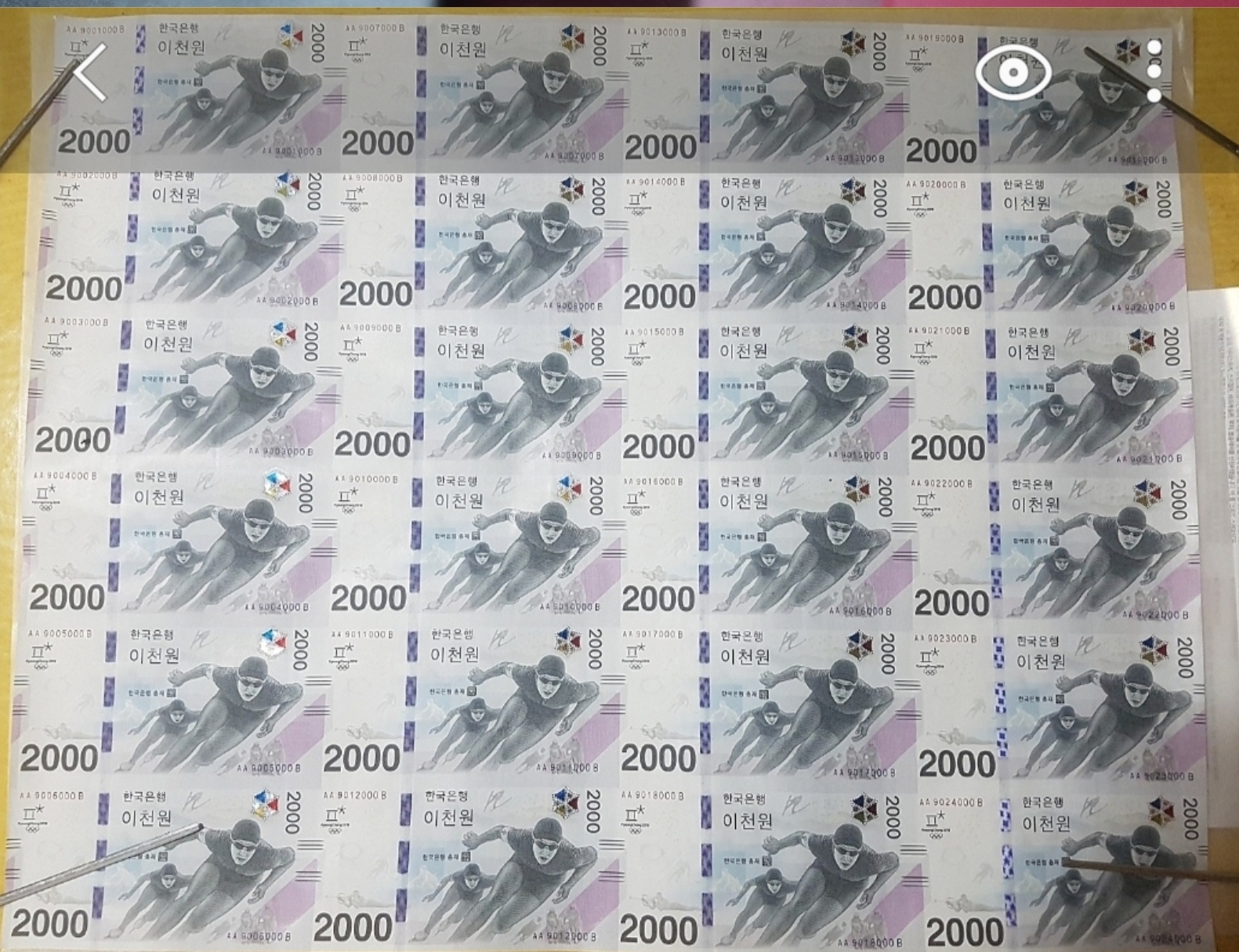 평창올림픽 기념지폐 전지