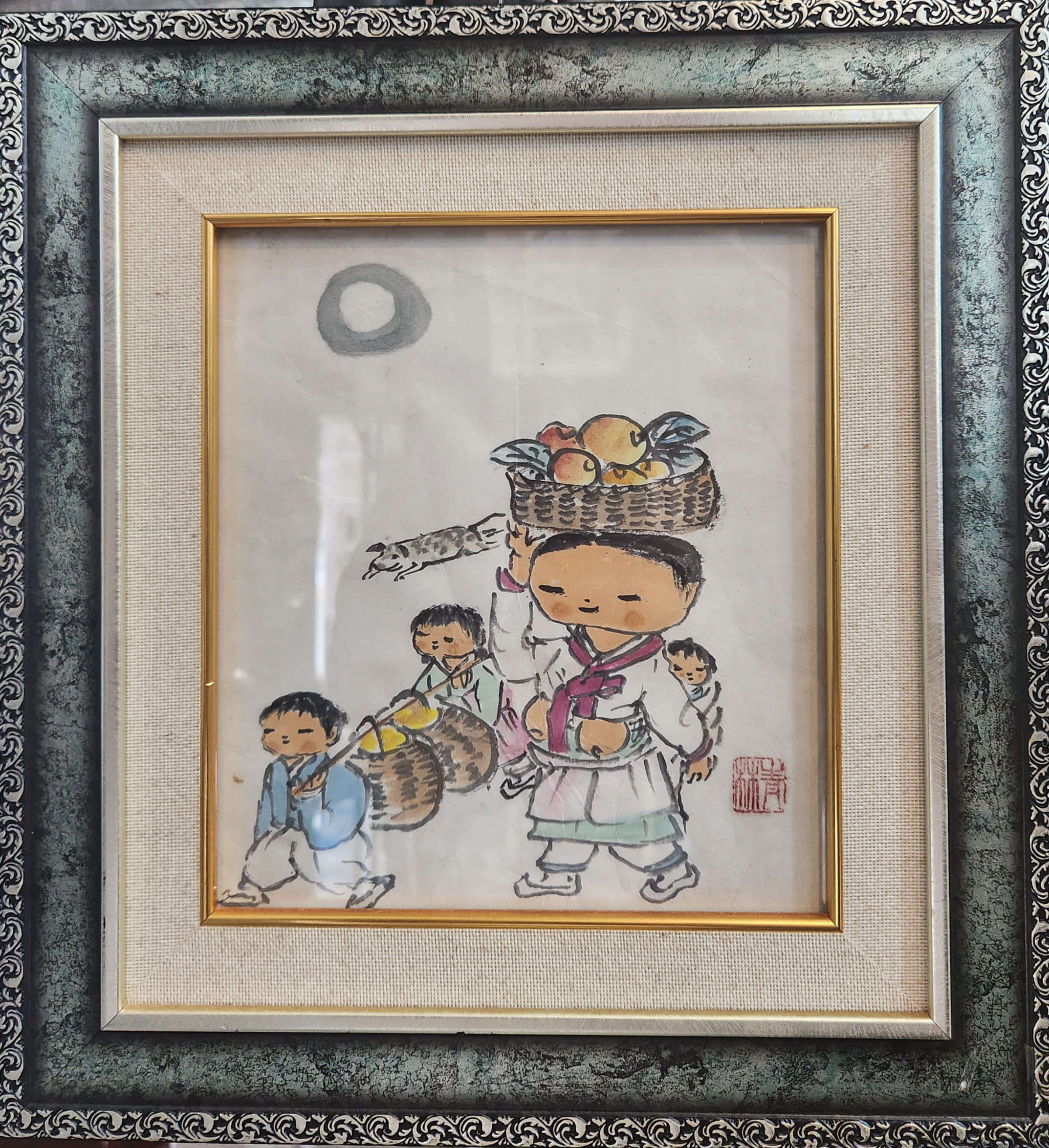 아기업고 광주리 인 여인